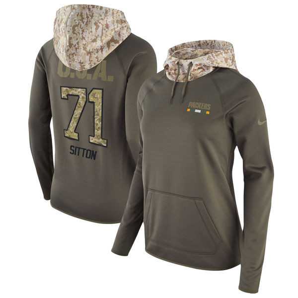 Women Nike Packers 71 Josh Sitton Olive Salute To Service Pullover Hoodie
